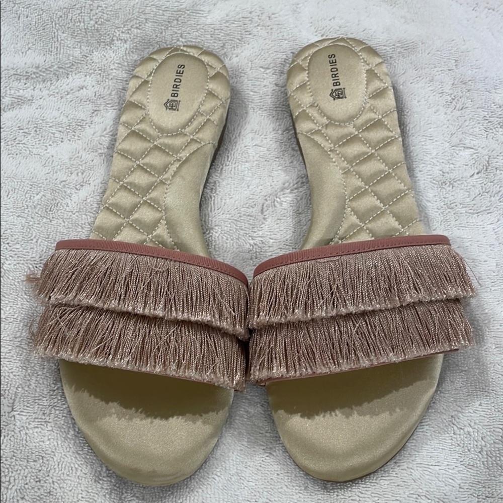 Birdies Women's Fringe Slide Sandals - Tan